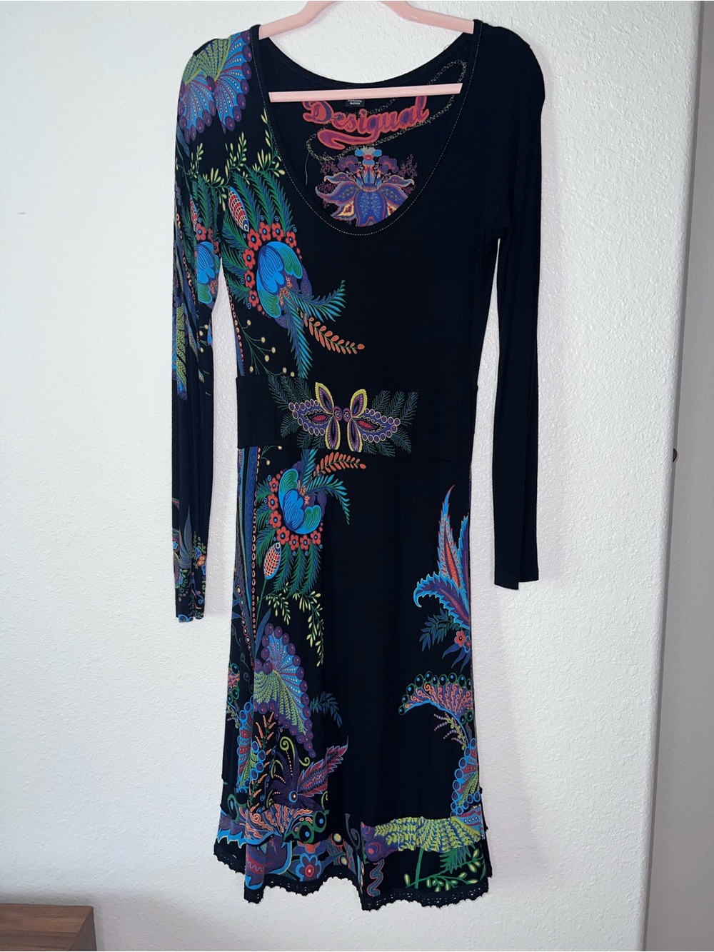 Desigual Black Floral-Print Long Sleeve Dress